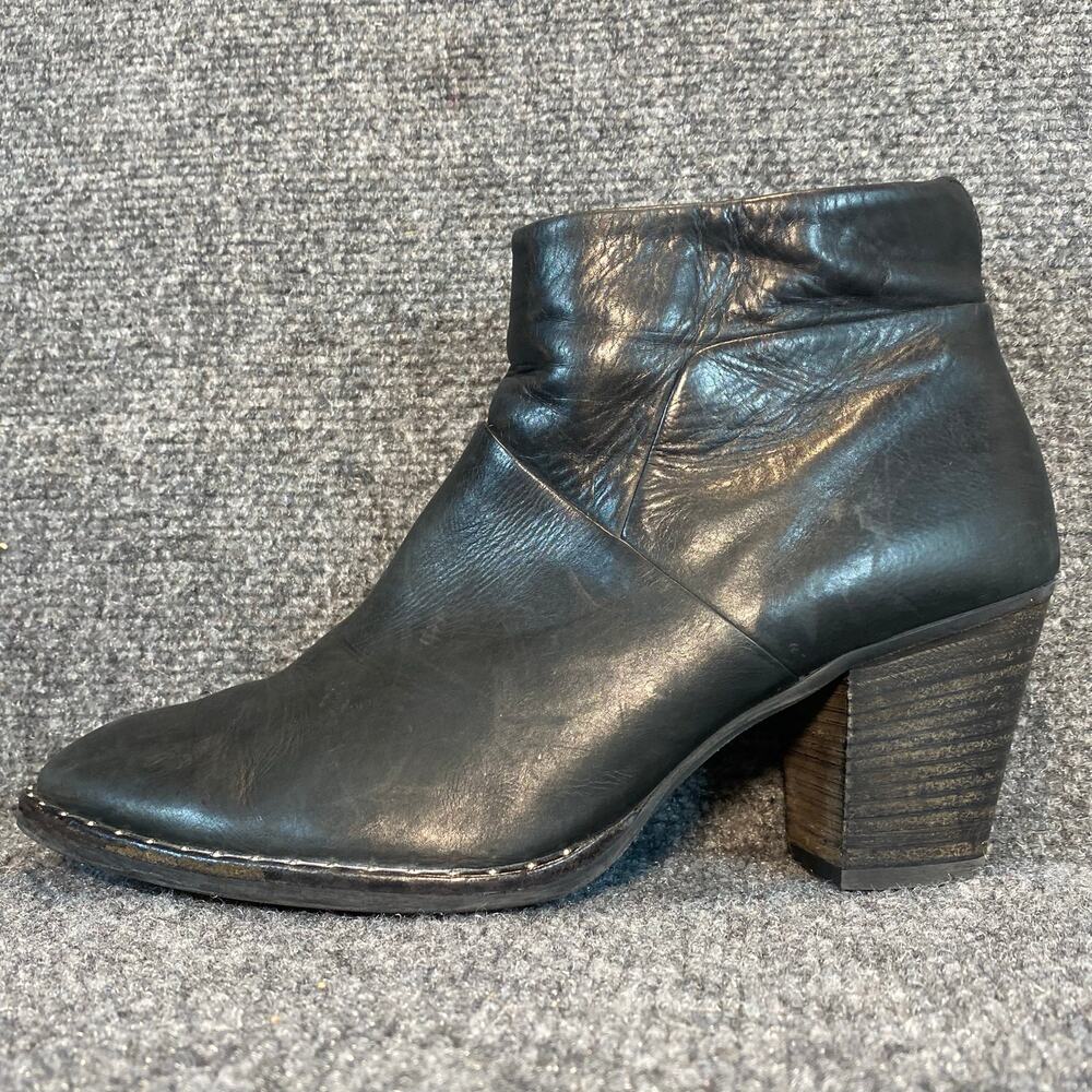 Paul Green Nelly Black Leather Ankle Bootie Slouch Block Heel Zip Boots Women 10